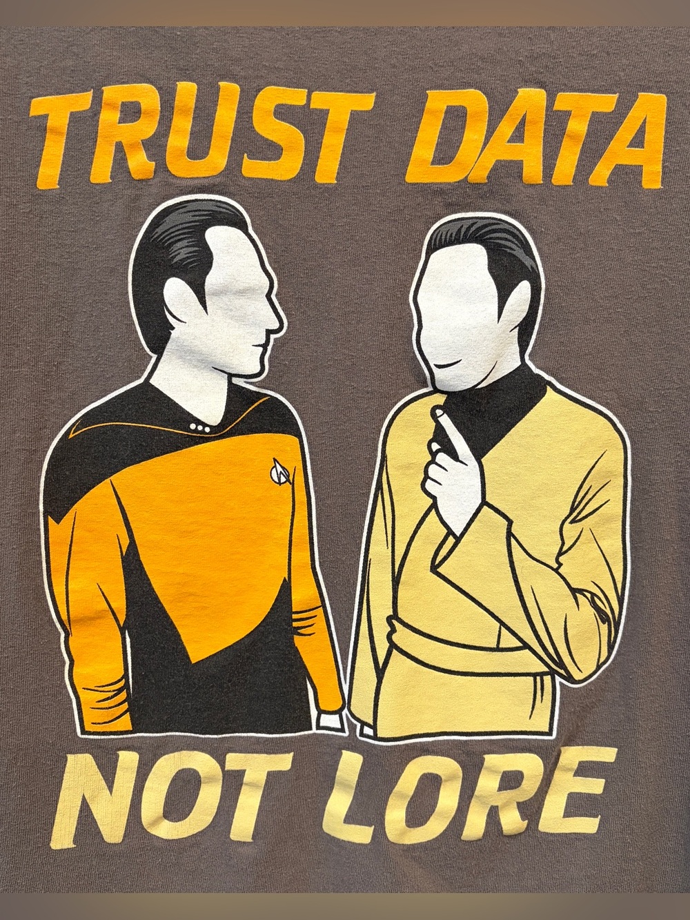 Star Trek TNG Trust Data Not Lore Graphic Tee - Charcoal with Yellow Print